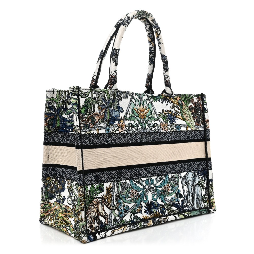Canvas Embroidered Medium Etoile de Voyage Book Tote White Multicolor